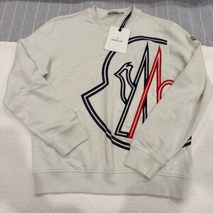 Moncler Men's Sweater in White with Red and Black Accents